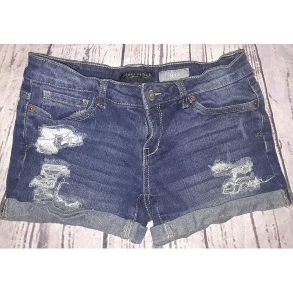 Aeropostale Midi Distressed Short Shorts Size 2 Medium Wash Denim